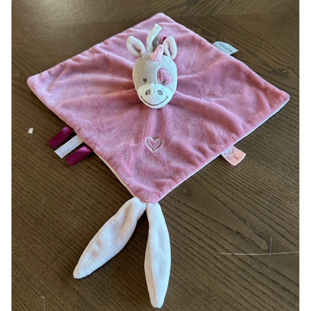 Nattou Valentine the Unicorn Pink Plush Baby Security Blanket Lovey Snuggle Toy